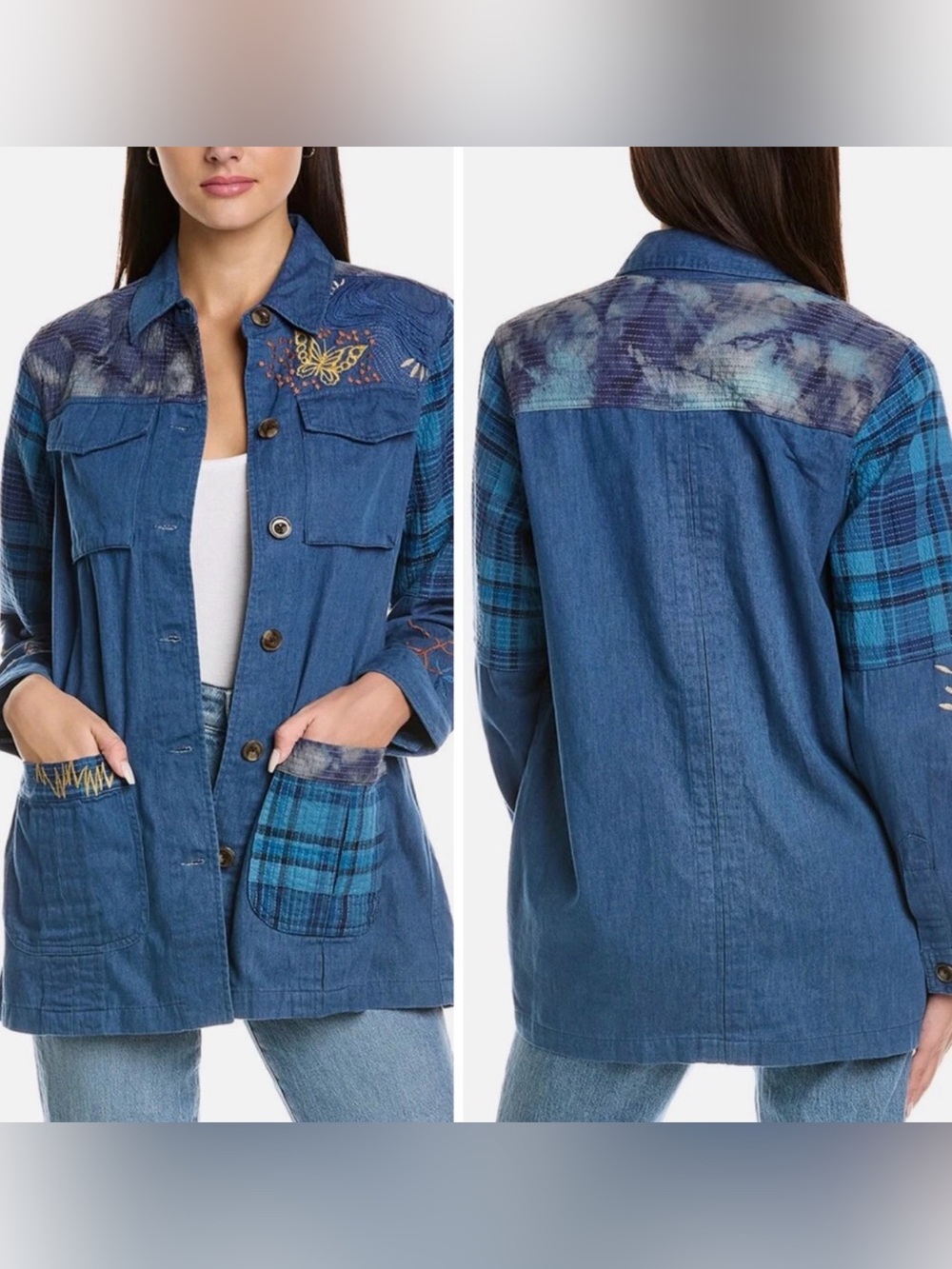 Johnny Was Moonlight Tie-Dye Patchwork Military Jacket Size XS